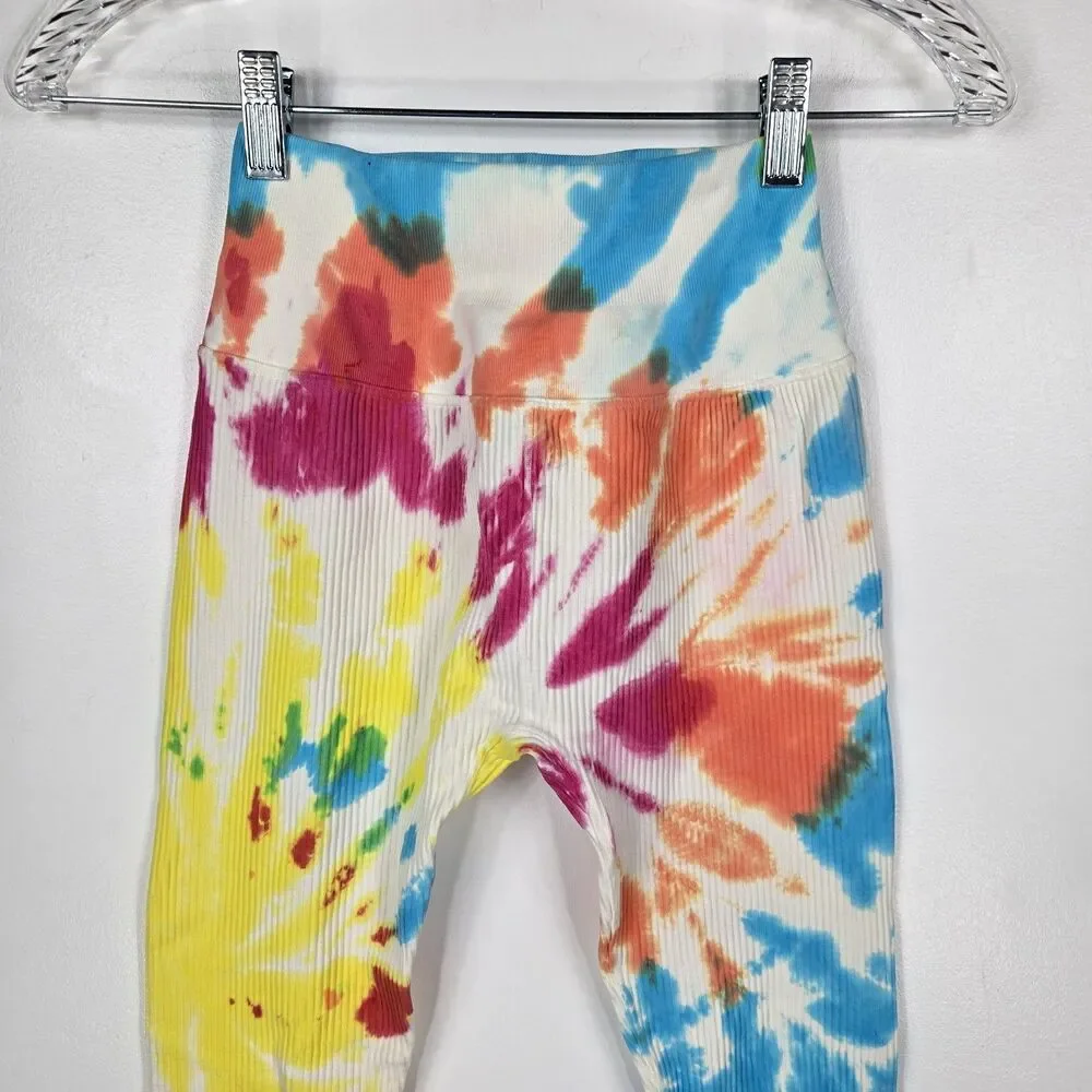 Spiritual‎ Gangster Women's Size XS/S Rainbow Tie Dye Ribbed Leggings
